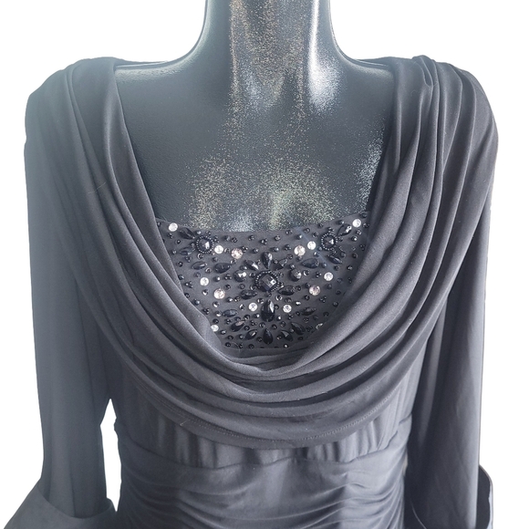 Laura Plus Black Evening Gown with Beaded Neckline 16W - Picture 3 of 9